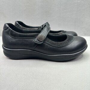 SAS Step Out Womens Size 8 (W) WIDE Mary Jane Black Leather Comfort Flats Shoes